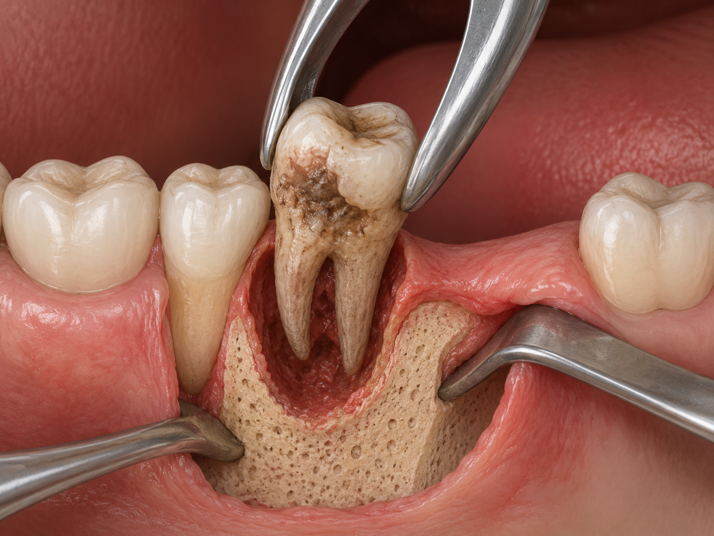 Surgical dental extraction illustration